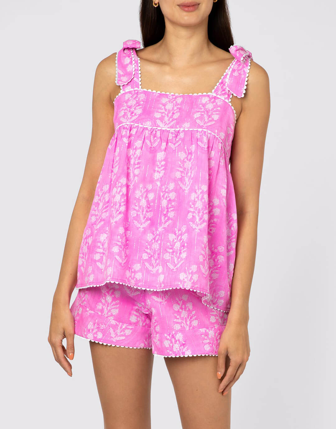 Small Flower Block Print Tie Shoulder Top - Orchid - Simply Beach UK