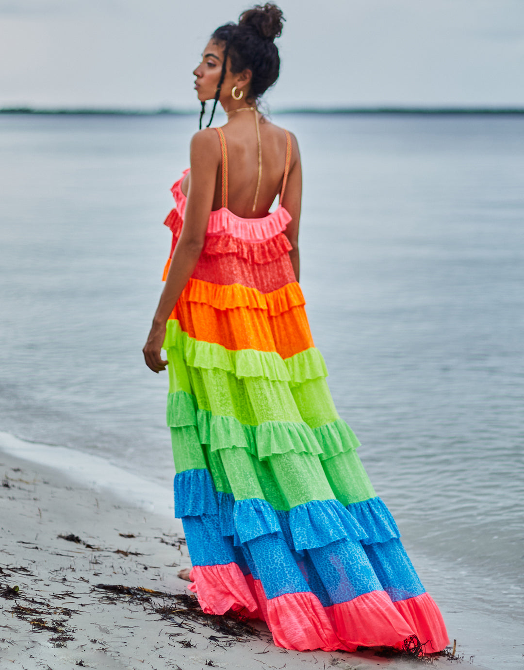 Pitusa Rainbow Ruffle Tiered Dress - Brights