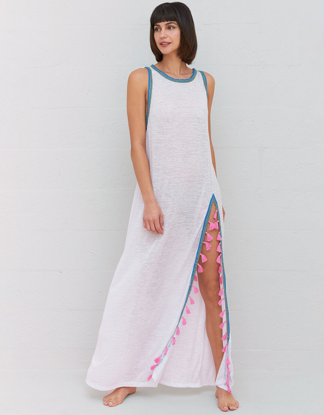 Tassel Slit Dress - White - Simply Beach UK