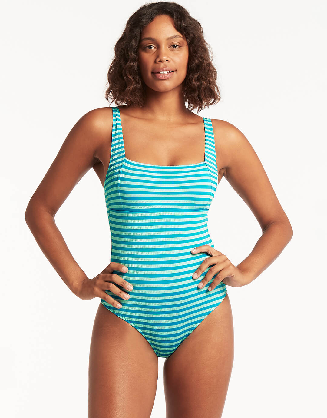 Capri Square Neck Swimsuit - Aqua - Simply Beach UK