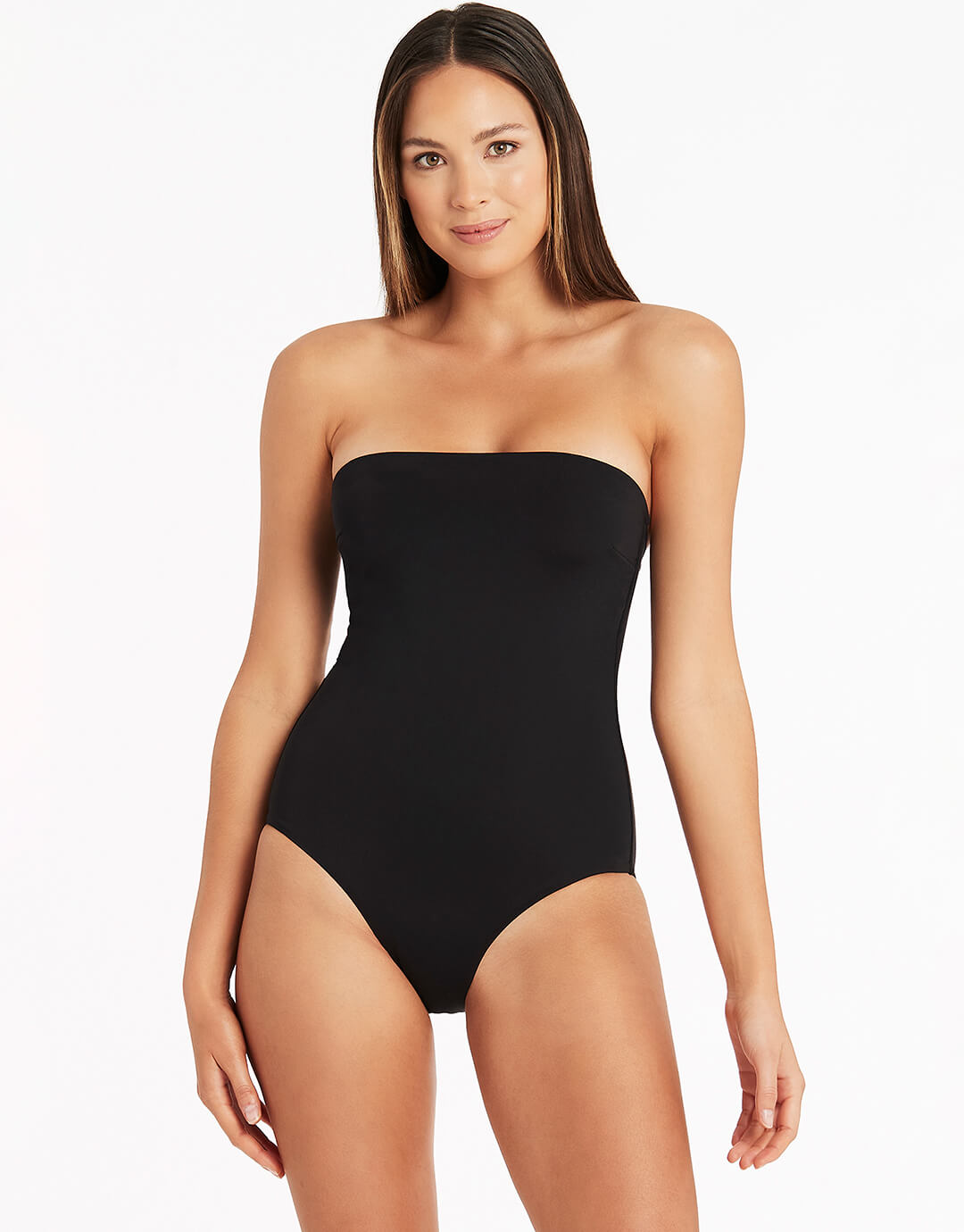 Essentials High Leg Bandeau Swimsuit - Black