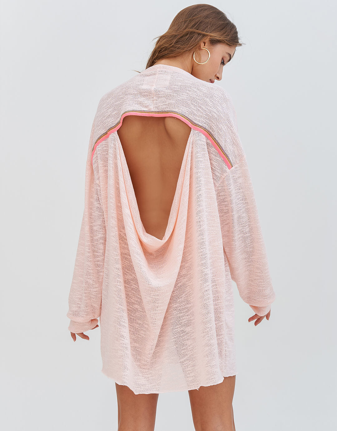Slub Knit Open Back Dress - Peach - Simply Beach UK