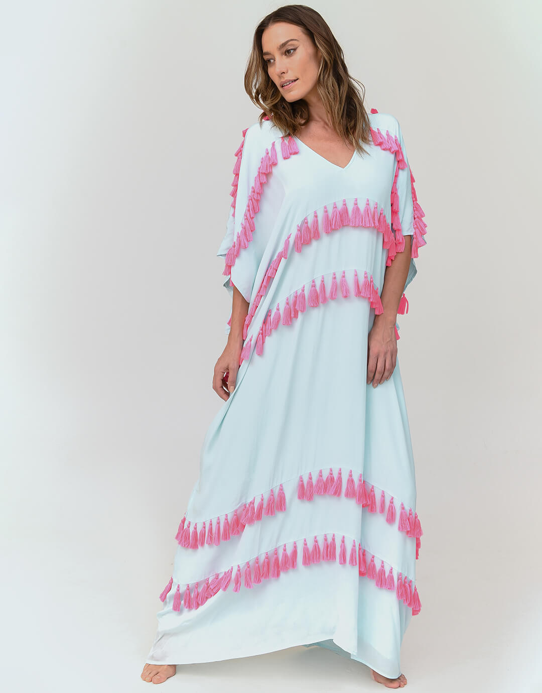Silky Tassel Kaftan - Sky Blue - Simply Beach UK