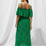 Ruffle Shoulder Maxi Dress - Green Flare - Simply Beach UK