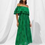 Ruffle Shoulder Maxi Dress - Green Flare - Simply Beach UK