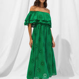 Ruffle Shoulder Maxi Dress - Green Flare - Simply Beach UK