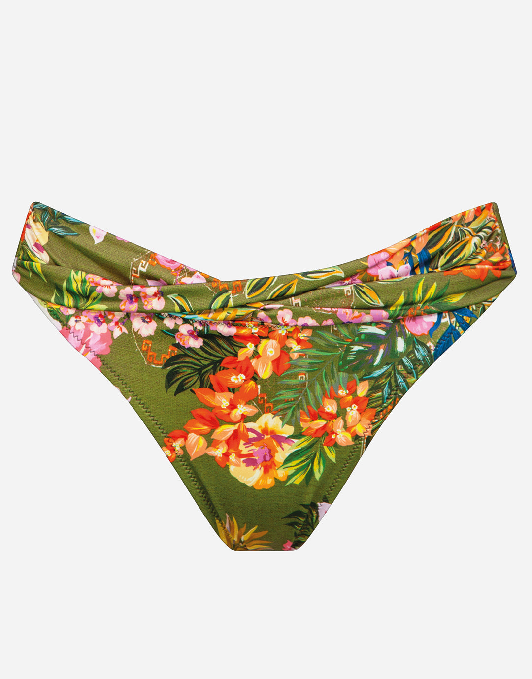 Sunset Florals Twist Front Bikini Pant - Warm Olive - Simply Beach UK