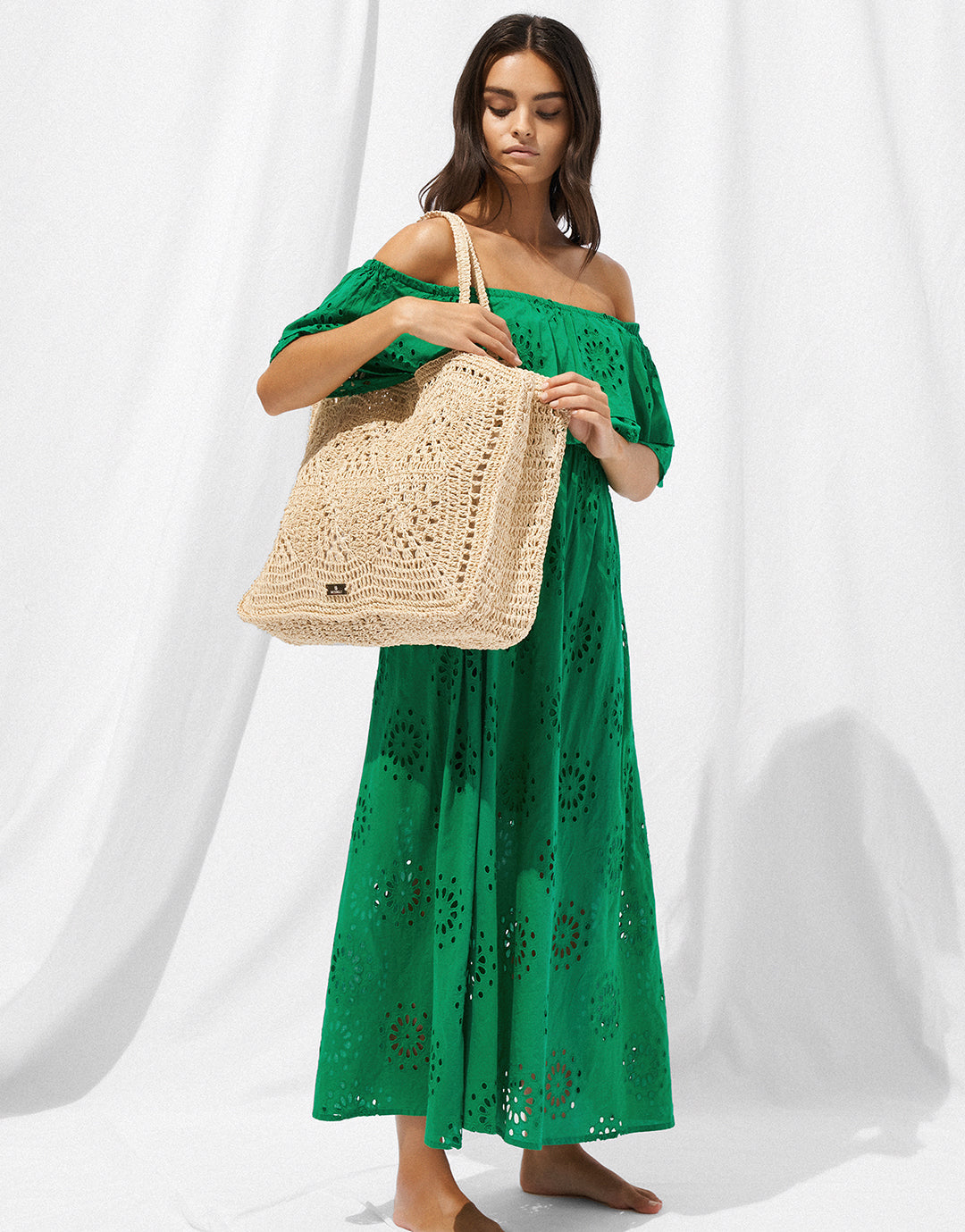 Ruffle Shoulder Maxi Dress - Green Flare - Simply Beach UK