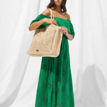 Ruffle Shoulder Maxi Dress - Green Flare - Simply Beach UK