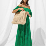 Ruffle Shoulder Maxi Dress - Green Flare - Simply Beach UK