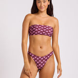Batik Bloom Bandeau Bikini Top - Dark Burgundy