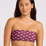 Batik Bloom Bandeau Bikini Top - Dark Burgundy