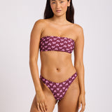 Batik Bloom Bandeau Bikini Top - Dark Burgundy