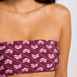 Batik Bloom Bandeau Bikini Top - Dark Burgundy
