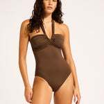 Collective Halter Bandeau Swimsuit - Dark Chocolate - Simply Beach UK