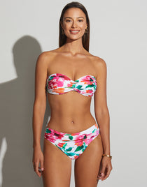 Roidal Dahlia Ruched Bandeau Bikini Set - Pink Floral - Simply Beach UK