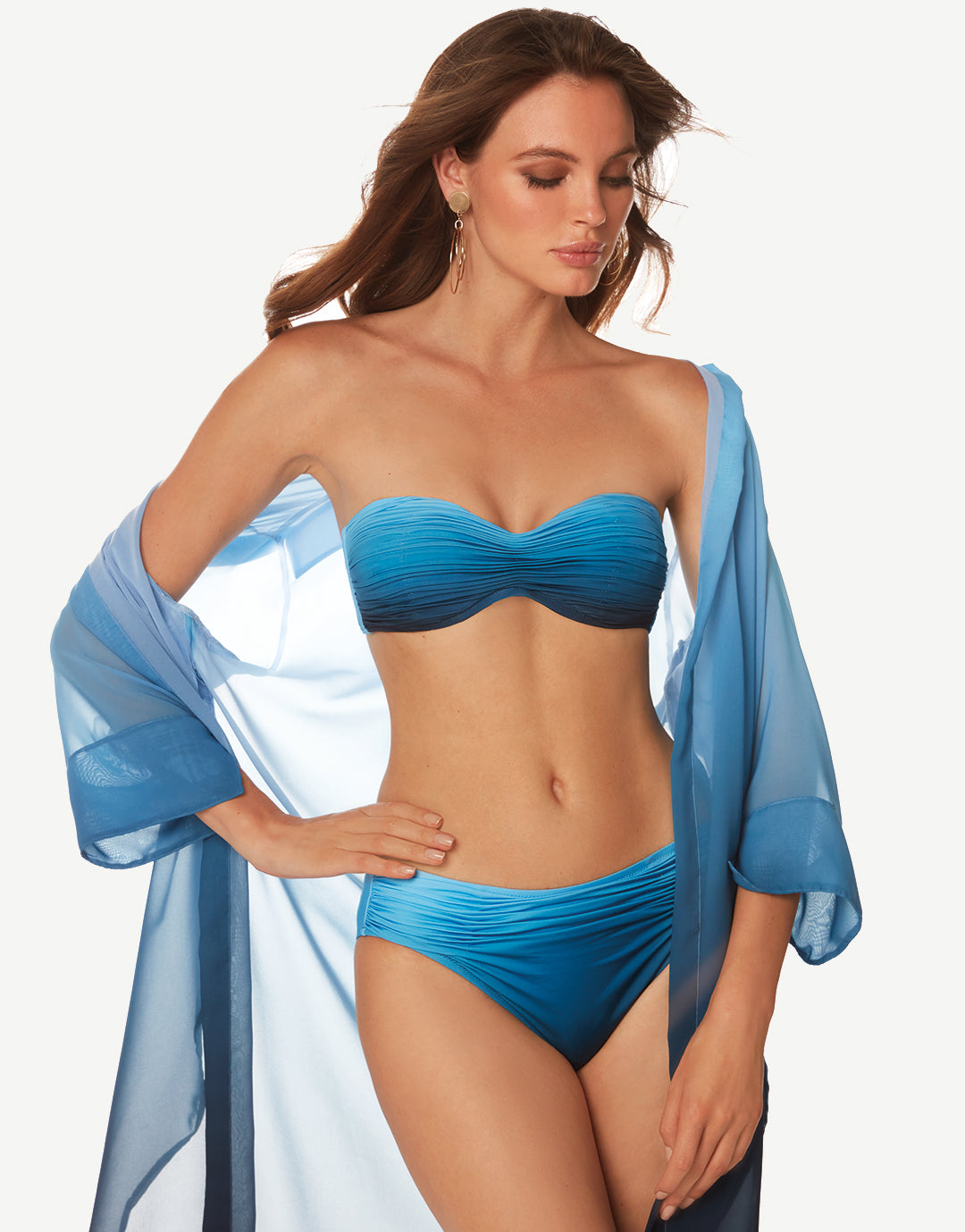Brasil Underwired Ruched Bandeau Bikini Set - Blue Ombre - Simply Beach UK