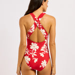 Seafolly Mayflower Cross Back Swimsuit - Cosmo Red - Simply Beach UK