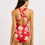 Seafolly Mayflower Cross Back Swimsuit - Cosmo Red - Simply Beach UK