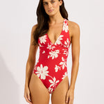 Seafolly Mayflower Cross Back Swimsuit - Cosmo Red - Simply Beach UK