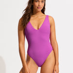 Sea Dive Deep V Neck Swimsuit - Violet - Simply Beach UK