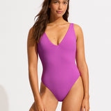 Sea Dive Deep V Neck Swimsuit - Violet - Simply Beach UK