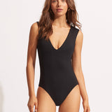 Collective V Neck Swimsuit - Black - Simply Beach UK
