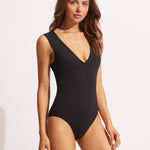 Collective V Neck Swimsuit - Black - Simply Beach UK