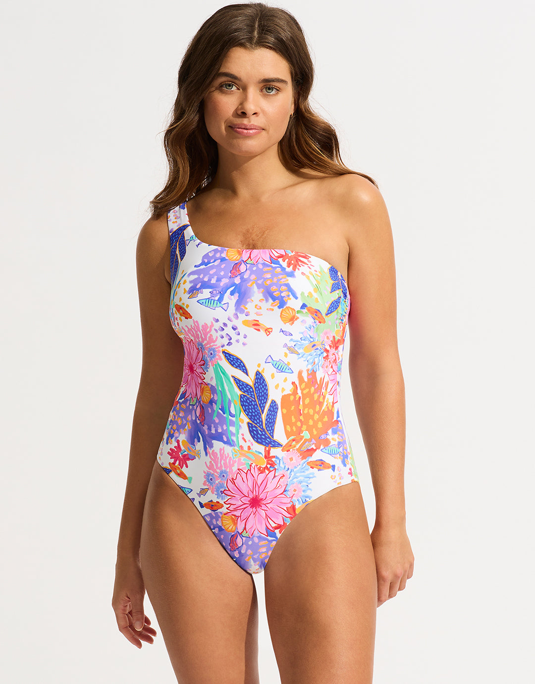 Under the Sea One Shoulder Swimsuit - White - Simply Beach UK