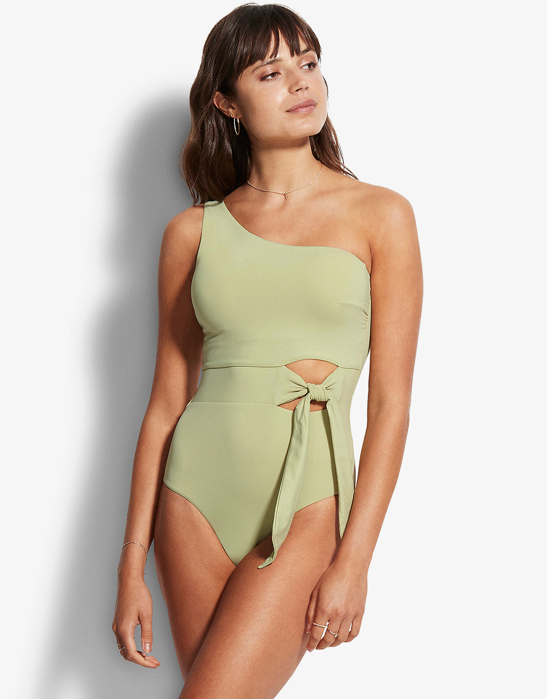 Active One Shoulder Swimsuit - Pear