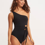 Collective Tie Waist Swimsuit - Black - Simply Beach UK