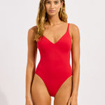 Collective V Neck Swimsuit - Cosmo Red - Simply Beach UK