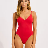 Collective V Neck Swimsuit - Cosmo Red - Simply Beach UK