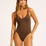 Collective V Neck Swimsuit - Dark Chocolate - Simply Beach UK