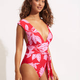 Fleur de Bloom V Neck Swimsuit - Chilli Red - Simply Beach UK