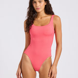Sun Shimmer Square Neck Swimsuit - Rouge Pink