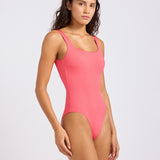 Sun Shimmer Square Neck Swimsuit - Rouge Pink