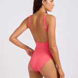 Sun Shimmer Square Neck Swimsuit - Rouge Pink