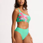 Tropica One Shoulder Cut Out Swimsuit - Jade - Simply Beach UK