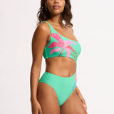 Tropica One Shoulder Cut Out Swimsuit - Jade - Simply Beach UK