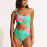Tropica One Shoulder Cut Out Swimsuit - Jade - Simply Beach UK
