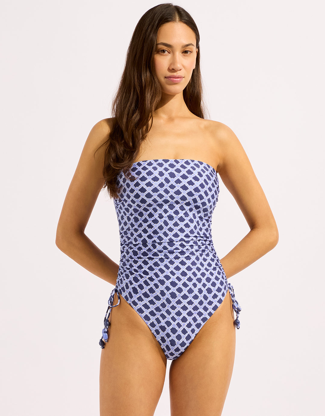Seafolly Marseille DD Drawstring Bandeau Swimsuit - Blue Indigo - Simply Beach UK