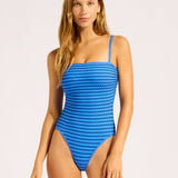 Mesh Effect DD Bandeau Swimsuit - Sapphire - Simply Beach UK