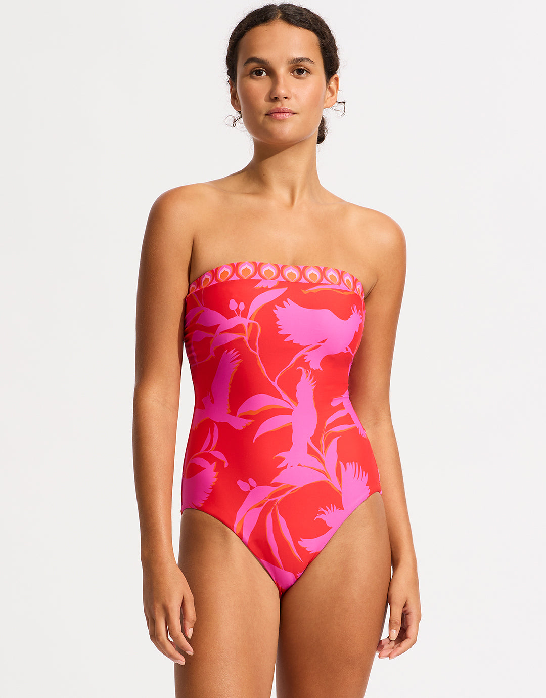 Birds of Paradise DD Bandeau Swimsuit - Chilli Red - Simply Beach UK