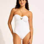 Luna Ring Front Bandeau Swimsuit - White - Simply Beach UK