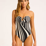 Coastline Ring Front Bandeau Swimsuit - Black - Simply Beach UK