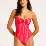 Coastline Ring Front Bandeau Swimsuit - Flame - Simply Beach UK