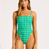 Sorrento Reversible Square Neck Swimsuit - Vivid Green - Simply Beach UK