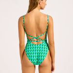 Sorrento Reversible Square Neck Swimsuit - Vivid Green - Simply Beach UK