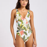 Paradise Heat Deep V Swimsuit - Vanilla